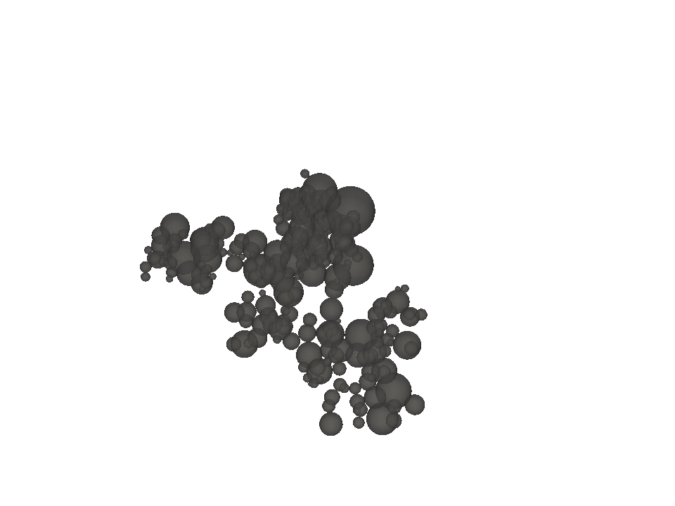 Rendered 3D view of the polydisperse FracVAL aggregate